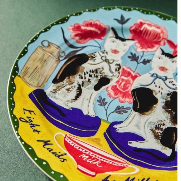 Anthropologie Emily Maude 12 Days of Christmas 8 Maids Milking Dessert Plate - Picture 2 of 6